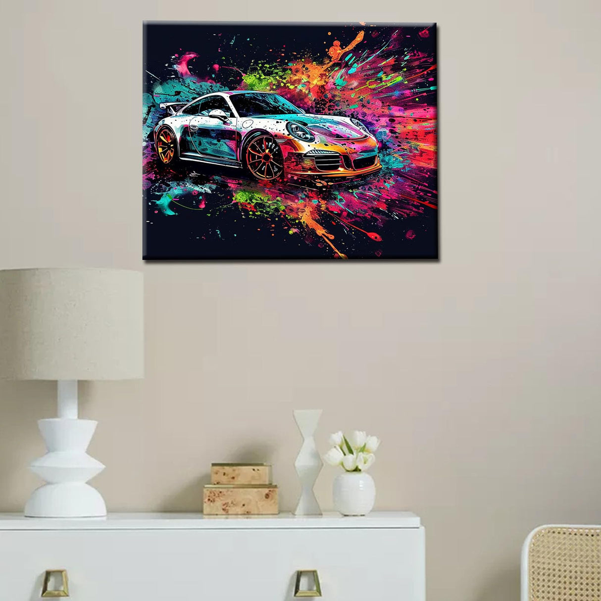 Aihonmin Racing Car Paint by Numbers Kits for Adults Beginners,Car Lovers Digital Oil Painting Kits on Canvas Painting Graffiti Car Set DIY Gift Suitable for Home Wall Decor Frameless 16''W x 20''H Aihonmin