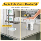 Kungfuking Pop Up Outlet for Countertop Kitchen, 15W Wireless Charger, 75W USB C Counter Top Electrical Power, 8 Outlets & 4 USB Ports, 4"Hole Recessed Popup Outlet for Island Conference Table Office Kungfuking