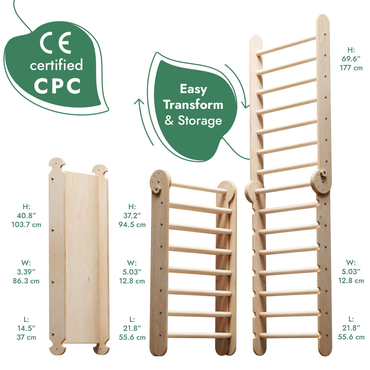 Goodevas Swedish Ladder Indoor Kids Gym - Montessori Play Gym Climbing Set - Wooden Indoor Playground Climbing Toys for Toddlers 1-3 Goodevas