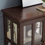 lunhung 2 Door Curio Display Cabinet with LED Light & Adjustable Shelves, 30" Tableware Display Sideboard w/Mirrored Back Pane, Modern Glass Display Storage Cabinet for Kitchen & Living Room (Cherry) lunhung