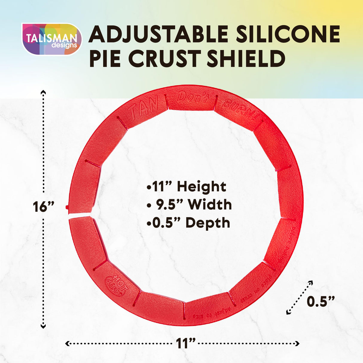 Talisman Designs Baking Pie Crust Shield Protector Cover for Edges of Pie - 8-inch to 11.5-inch Adjustable Silicone Baking Accessory for Making the Perfect Pie | Set of 1 Talisman Designs