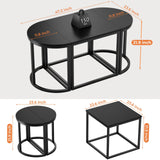 GreenForest Coffee Table Oval 3pcs Set, Modern Living Room Table with 2 End Tables, Small Center Table with Metal Frame for Home Apartment, Black GreenForest