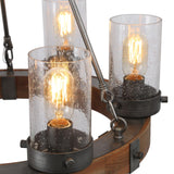 LNC Farmhouse Chandelier, Wood Round Wagon Wheel 6-Light Fixture with Seeded Glass Shades for Dining & Living Room, Bedroom, Kitchen and Foyer LNC