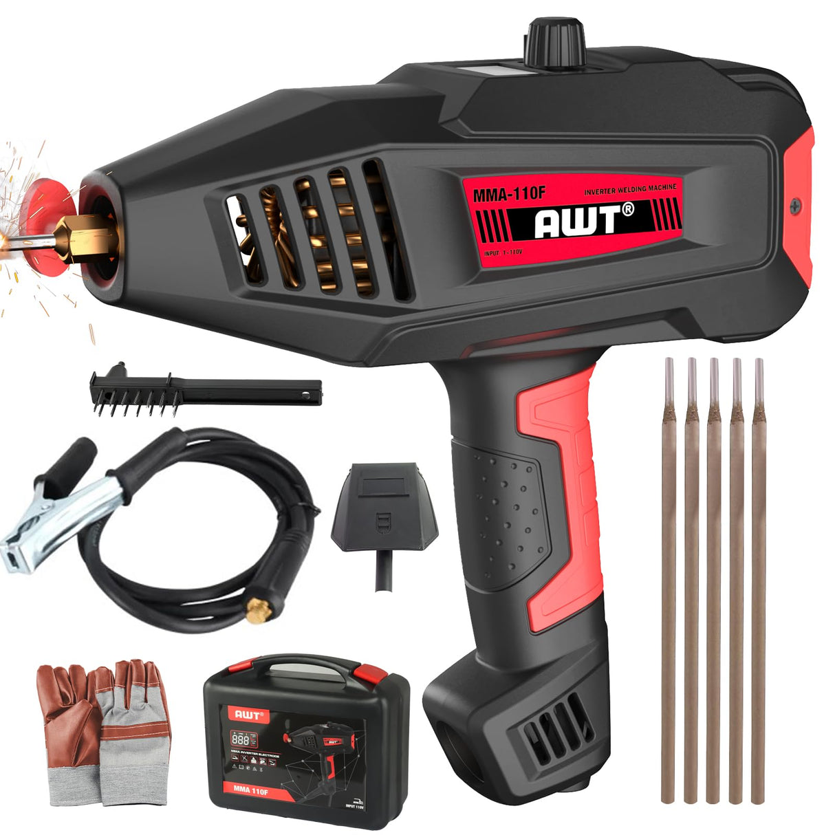 AWT Welding Machine Handheld,110V 90Amp ARC Welder Hand Held Welder Machine,Digital Display IGBT Inverter Welder Portable MMA Welder Machine,Welding Tool Set and Toolbox,Ideal for Home DIY AWT