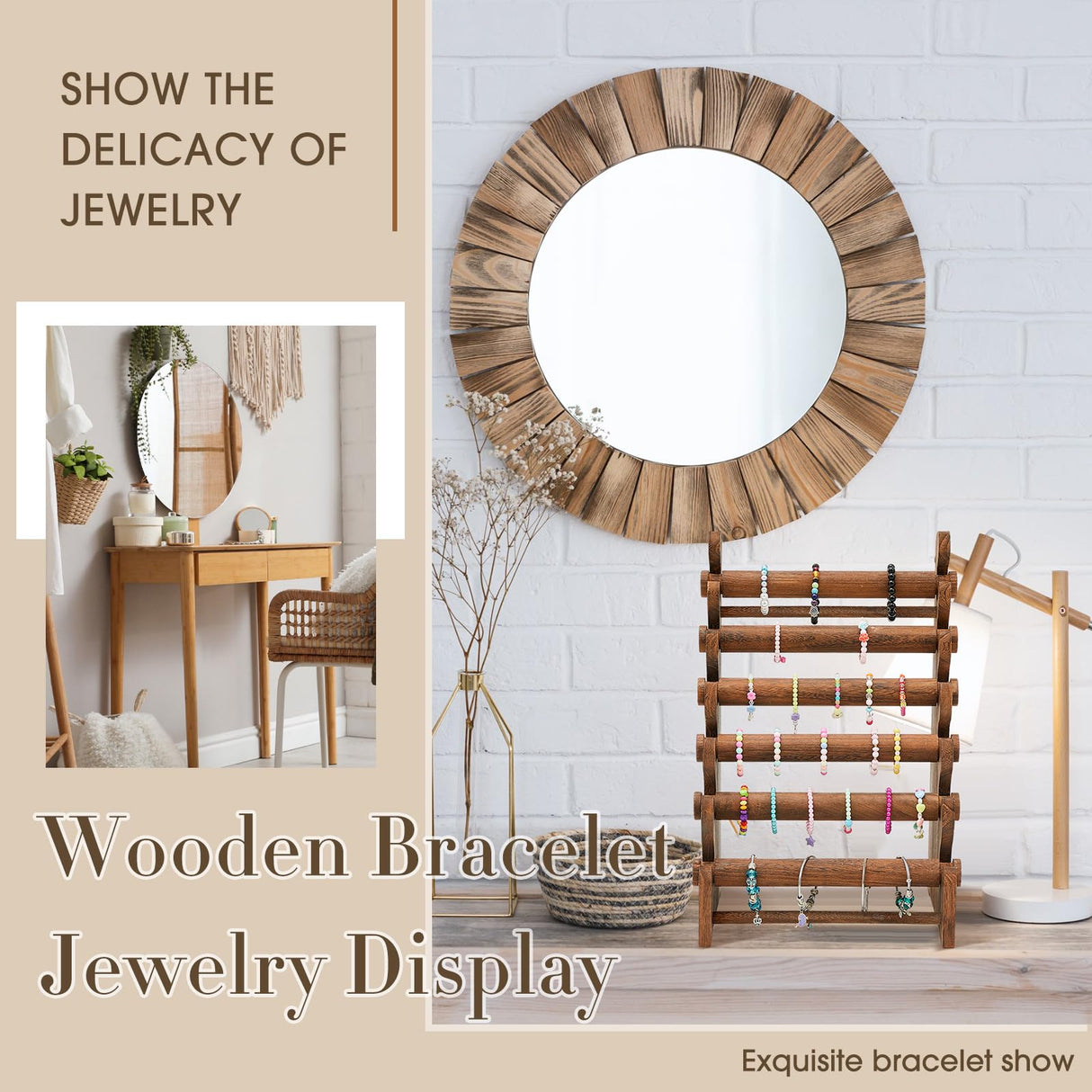 Marsui Wooden Bracelet Stand and Display 6 Tier Bracelet Holder Organizer Displays for Selling Stand for Jewelry Bangle Watch Store Showcase Home Storage Display(Brown) Marsui