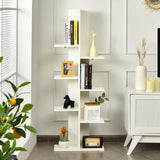 Tangkula 8 Shelf Bookshelf, Wood Tree Bookcase with 8 Book Shelf, 20 x 8 x 55.5 Inch, Freestanding 8 Tier Storage Display Shelf with Anti-toppling, Corner Shelf for Living Room Home Office (White) Tangkula