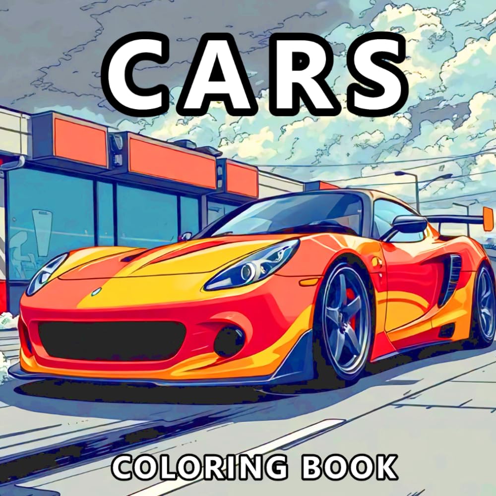 Cars Coloring Book: 50 Unique Illustrations of Cool Cars, Trucks, and Motorcycles for Kids and Adults Who Love Vehicles WoodArtSupply