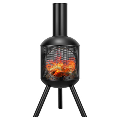 VIVOHOME 46 Inch Chiminea Outdoor Fireplace, Cold-Rolled Steel Wood Burning Fire Pit with Mesh Design, Top Chimney Cover, and Fire Poker Ideal for The Patio, Garden, and Backyard Black