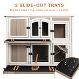 Gowoodhut 47"L Rabbit Hutch Indoor Wooden 2 Story Rabbit Large Bunny Hutch Outdoor Bunny Cage on 4 Metal Wheels and 2 Deeper Pull Out Trays, Ramp,Guinea Pig Pet House for Small to Medium Animals,Grey Gowoodhut