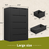 Romorgniz 6 Drawer Dresser for Bedrom, Black Tall Chest of Drawers Modern Wooden Dresser for Living Room, Entryway, Hallway, 43.2" H X 27.6" W X15.6 D Romorgniz