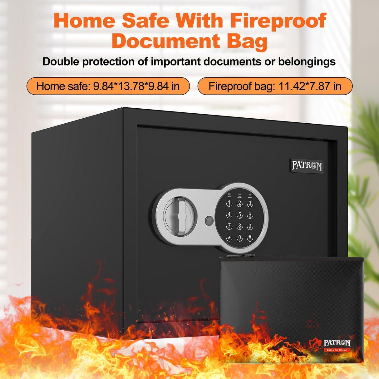 [ 1.2 Cu.ft. ]PATRON Fireproof Safe for Home,Digital Security Home Cabinet Safes for Money Cash Documents,Safe Box with Electronic Keypad,Removable Shelf for Office Business,1.2 Cu.ft. PATRON