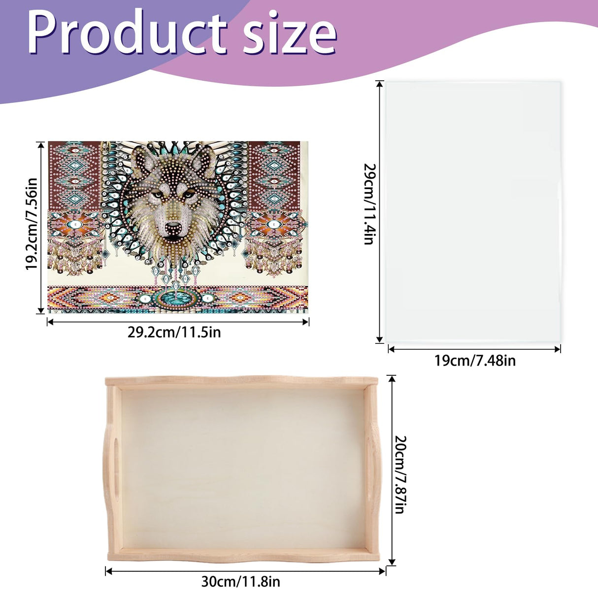 JISHSHAY Diamond Art Serving Tray Diamond Painting Food Tray Gem Art Serving Platter Gem Painting Mosaic Kits for Adults DIY Kits for Adults, with Wood Handle 20×30cm/7.87×11.81in, Wolf JISHSHAY