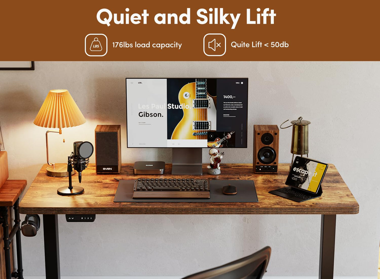 BANTI 63'' Standing Desk, Electric Stand up Height Adjustable Home Office Table, Sit Stand Desk with Splice Board, Rustic Brown BANTI