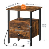HOOBRO End Table with Charging Station, Bedside Table with 2 Drawer & USB Ports & Power Outlets, Nightstand for Small Spaces, Stable and Sturdy, for Living Room, Bedroom, Rustic Brown BF43UBZ01 HOOBRO