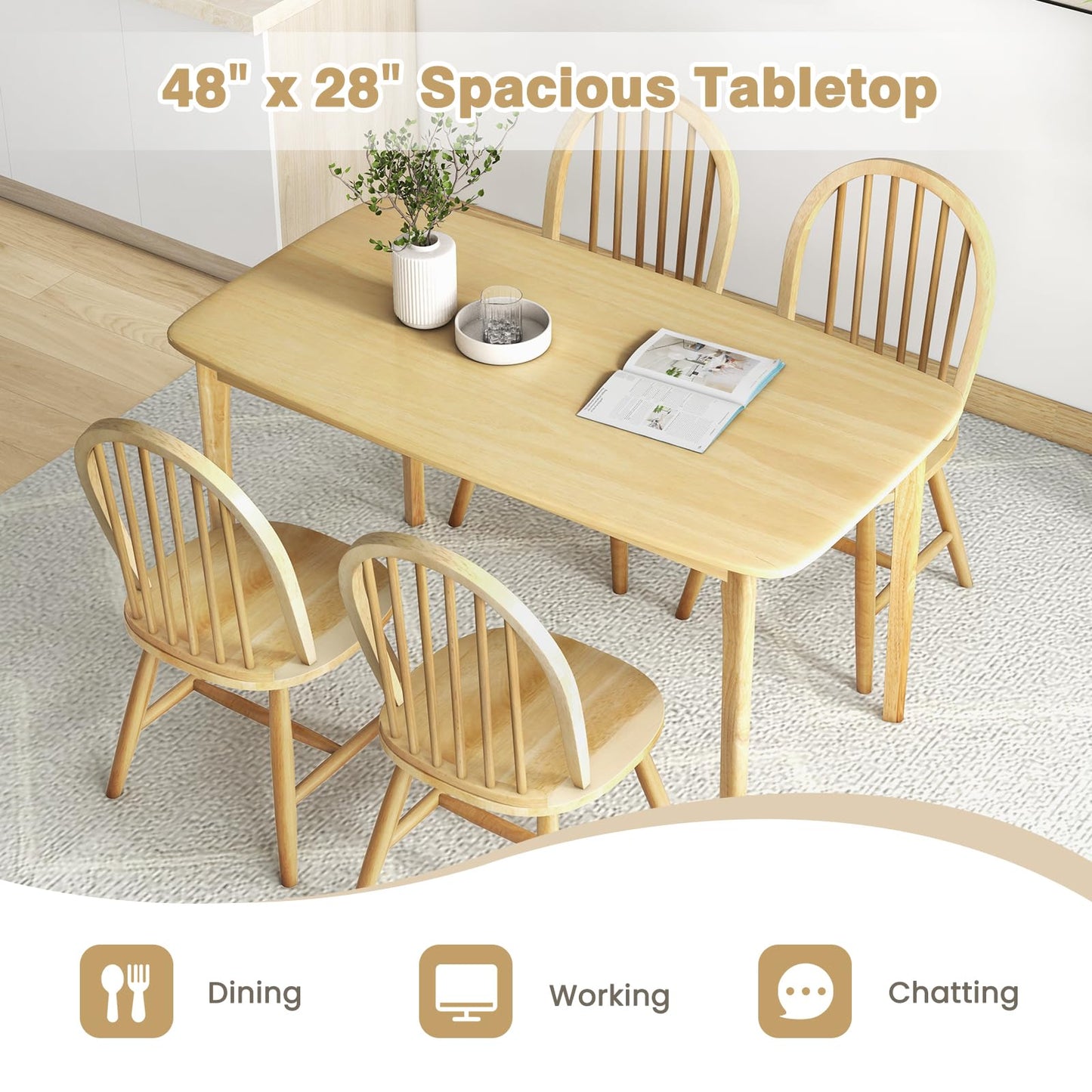 Giantex 48" L Wooden Dining Table Set for 4, 5PCS Rectangular Kitchen Table Set w/Rubber Wood Supporting Legs, Farmhouse Dinner Table & 4 Windsor