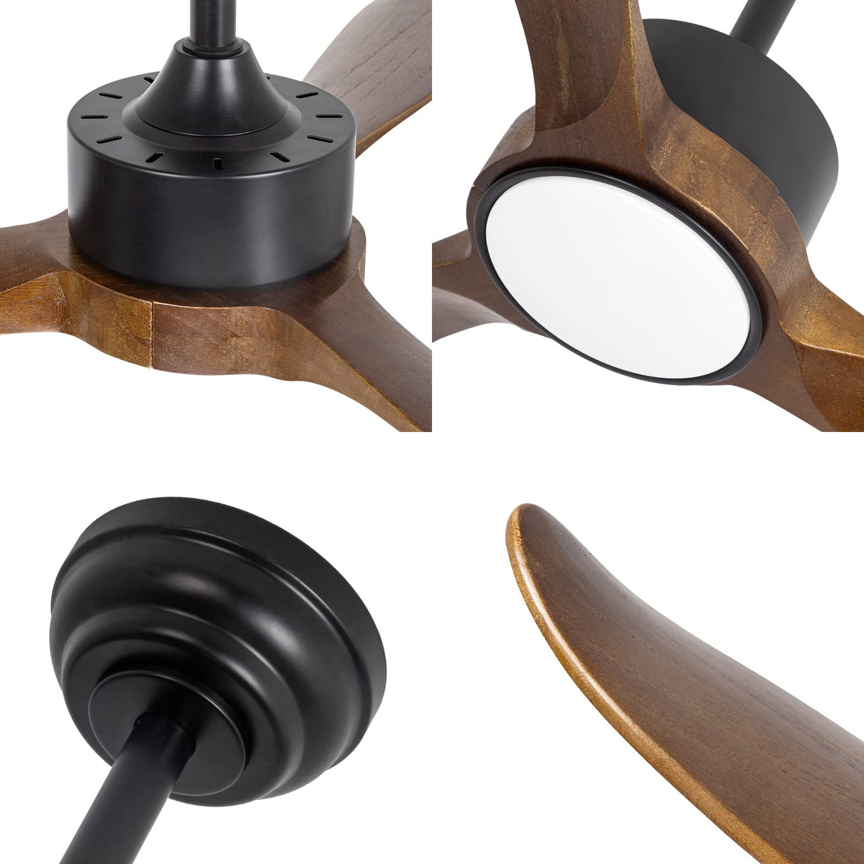 VACILL 52 inch Wood Ceiling Fan with Light and Remote,Noiseless DC Motor,6 Speed Levels,LED Dimmable,Dark Brown Wood Blade VACILL