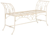 SAFAVIEH PAT5016A Collection Arona Antique White Wrought Iron 51" Outdoor Garden Bench SAFAVIEH