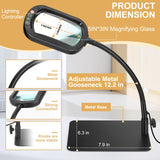 Veemagni 10X Rectangle Magnifying Glass with Light and Stand, Flexible Gooseneck LED Lighted Desk Lamp, 5 Color Modes Stepless Dimmable, Hands Free Magnifier for Reading Crafts Painting Close Work Veemagni