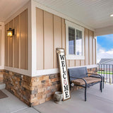Interchangeable Welcome Sign for Front Porch Standing 45"X9" Large with 12 Pcs Replaceable Icons Outdoor Decorations Frame Tall Vertical Outside Farmhouse Rustic Door Decor (Wood) Surfapans