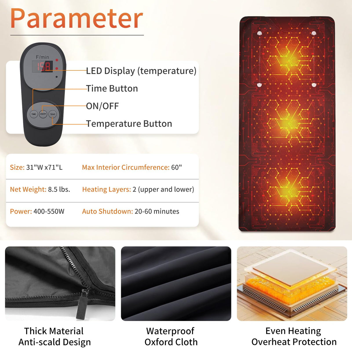 Infrared Sauna Blanket, Portable Far Infrared Sauna Bag Heated for Home, Personal Saunas Blanket for Detox Relaxation, 113-176℉, 20-60 Minutes Timer, 6 Ft x 2.65 Ft Hervimo