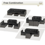 LHBcraft 7 Piece Patio Furniture Set, Outdoor Furniture Patio Sectional Sofa, All Weather PE Rattan Outdoor Sectional with Cushion and Glass Table, Clips LHBcraft