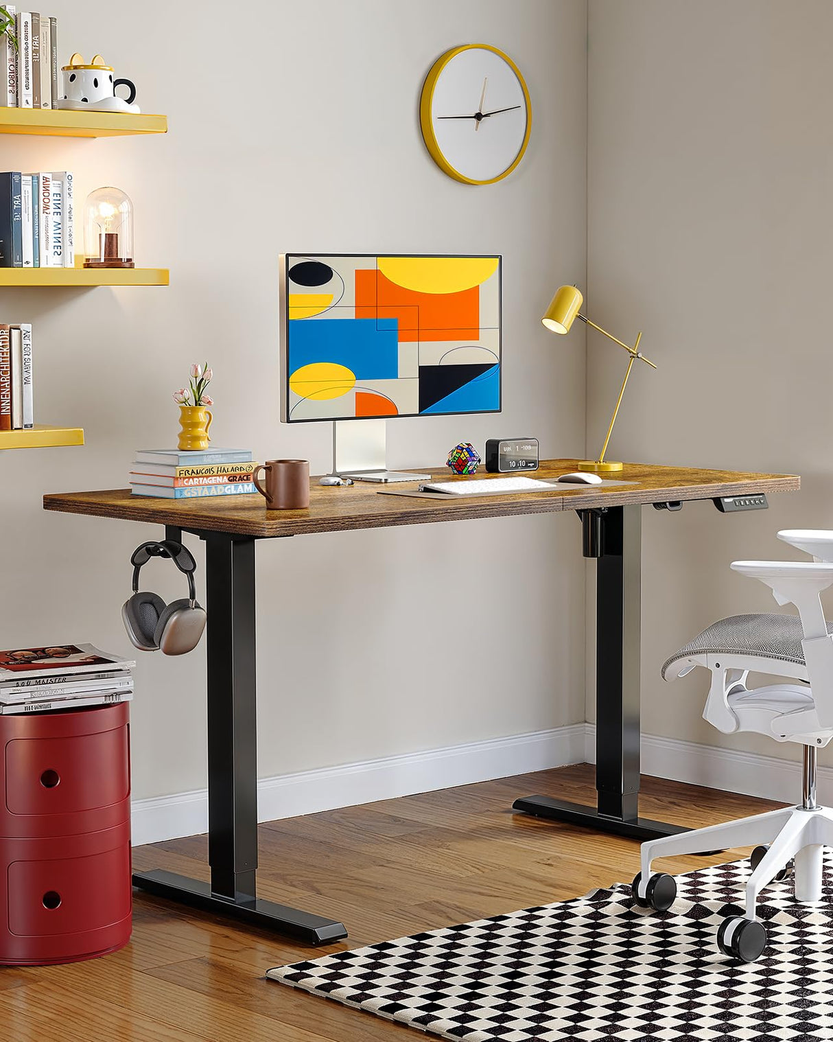 ErGear Electric Standing Desk, 48 x 24 inch Height Adjustable Sit Stand Up Desk, Computer Home Office Desk with 4 Memory Height Buttons, Two Pieces Desktop, Vintage Brown, EGESD110V ErGear