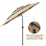 Yaheetech 3-Tier Patio Umbrella 10ft Vented Outdoor Canopy Sun Shade Large Market Table Umbrella Double-layer Cloth & Push-button Tilting for Yard/Garden/Park Tan Yaheetech