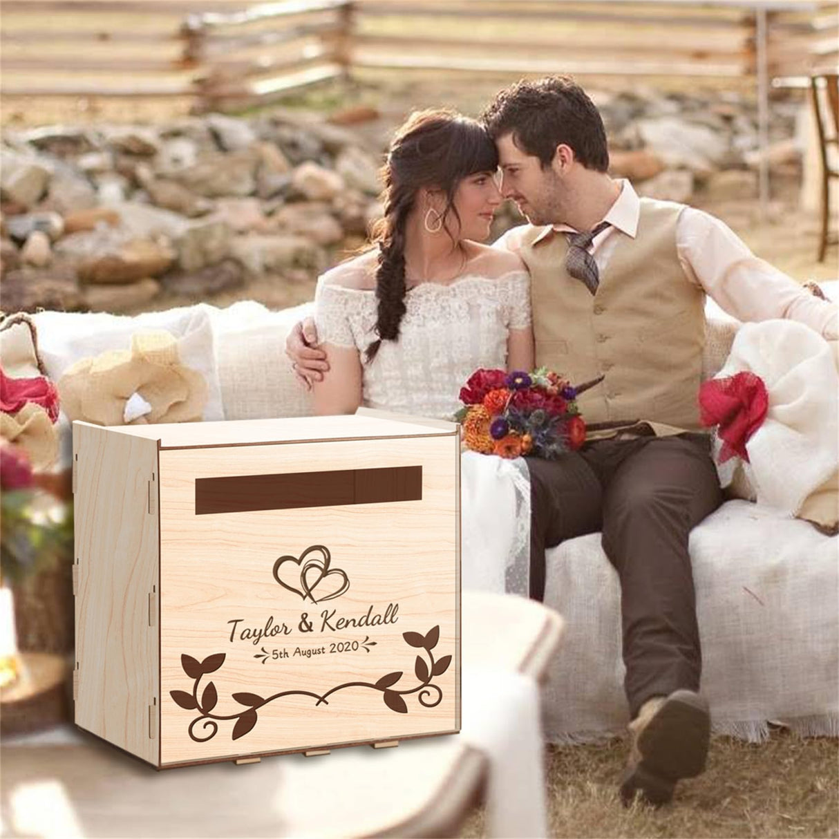 Personalized Wooden Card Box for Wedding Reception Custom Wooden Wedding Card Box Holder with Slot Wedding Money Box Holder with Name and Date Engagement Party Envelope Keepsake Memory Chest Smallduuck