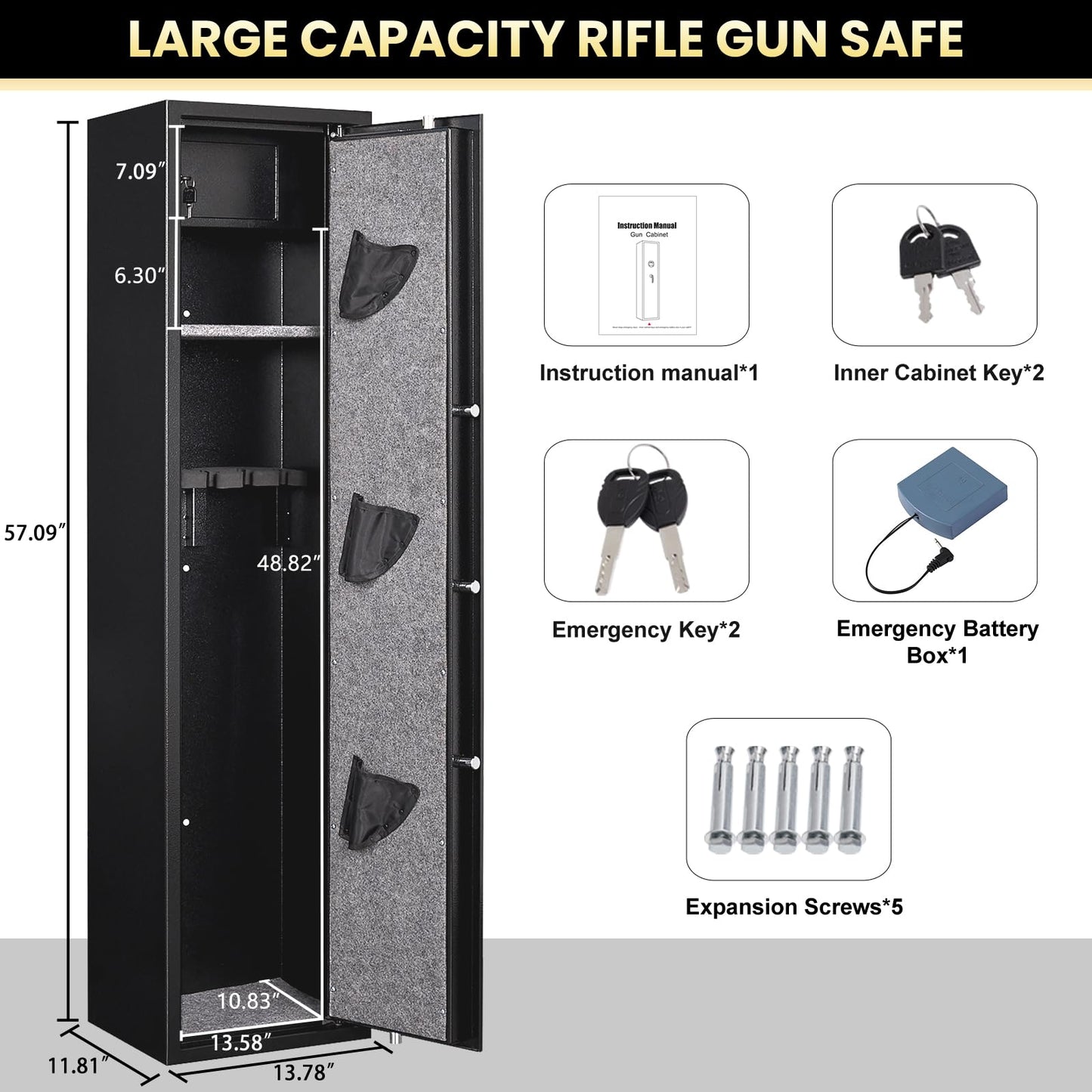 Omethey 4-5 Gun Safe, Gun safes for Home Rifle and Pistols, Quick Access Rifle Safes for Shotguns, Gun Cabinets with Adjustable Racks, Large Space Storage Gun Cabinet