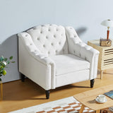 SUJOUCRAFT Chesterfield Camelback Chair & Loveseat, Living Room Soft Fabric Sofa Couch Set, Mid-Century Elegant Sectional Couches with Deep Seat Tufted Backrest (Velvet-Camelback-1+2, White) SUJOUCRAFT