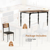 GarveeHome 5 Piece Dining Table Set, Industrial Style Dining Table and Chairs Set for 4, Kitchen Table Set for Dining Room Kitchen Apartment, Brown GarveeHome