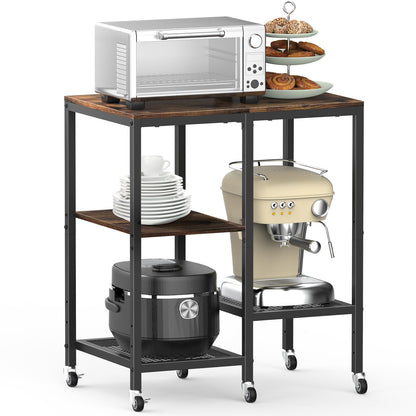 Kitchen Microwave Cart with Wheels,Coffee Bar Table Station,4-Tier Rolling Baker's Oven Rack,Small Appliance Storage Shelf,Utility Trolley Side Table for Kitchen,Office, Living Room (Rustic Brown)