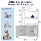 Cozy Castle Litter Box Enclosure, 57'' Cat Litter Box Furniture with Large Cabinet, Shelves and 4 S-Hooks, Hidden Cat House for Most of Litter Boxes, Wooden Pet Washroom Indoor, White Cozy Castle
