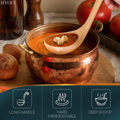Wooden Ladle For Soup - 2 Pack Wooden Soup Spoons Bamboo Ladle Wooden Serving Spoons Olive Wood Ladle Soup Ladel For Cooking Wood Utensils Set Large Ladle With Long Handle Teak Kitchen Utensils HYQO
