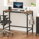 HOOBRO Computer Desk, Home Office Desk with Power Outlet, Modern Study Writing Desk with 3 Hooks for Study Room, Home Office, Sturdy and Stable, Easy to Assemble, Rustic Brown and Black BF40UDN01 HOOBRO