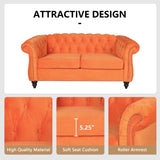 QHITTY Accent Sofa, Chesterfield Loveseat Modern Velvet Couch Upholstered Sofa with Tufted Back for Living Room Furniture (Orange) QHITTY