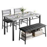 IRONCK Dining Table Set for 4, Kitchen Table with Upholstered Bench and 2 Chairs, Kitchen Table and Chairs Set for Small Space, Apartment, Gray IRONCK