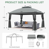 EROMMY 10 x 13 Patio Gazebo, Outdoor Waterproof Gazebo with Mosquito Netting, Sturdy Metal Canopy Gazebos with Double Air Roofs, Outdoor Tent for Backyard/Deck, Gray EROMMY
