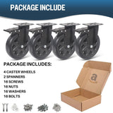 6 Inch Caster Wheels 3000lbs,Heavy Duty Casters Set of 4 with Brake, No Noise Polyurethane Swivel Caster Wheels for Cart,Furniture,Workbench(Free Screws & Spanners) Wieyunn