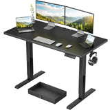 Marsail Electric Standing Desk with Drawer, 48 x 24 Electric Stand Up Desk, Ergonomic Adjustable Desk with Storage, Headphone/Bag Hooks, Computer Desk for Home & Office with Cable Management,Black Marsail