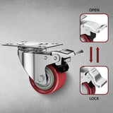 2 Inch Caster Wheels, Casters Set of 4, ASHGOOB Red Polyurethane (PU) Casters with Brake Heavy Duty, Industrial Locking Swivel Top Plate Castor Wheels for Workbench/Furniture/Cart ASHGOOB
