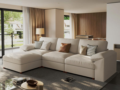 EASE MOOSE Leather Sectional Couch, Oversized Modular Sectional Sofas, Wide Deep Seat Modular Couch, Scratch Resistant Faux Leather Material, L Shaped Sofa for Big Spaces,Beige EASE MOOSE