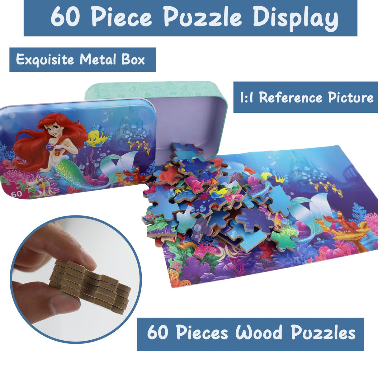 Princess Puzzles for Kids Ages 4-8 60 Pieces - Jigsaw Puzzle for Girls and Boys in Metal Box - Educational Toys for Ages 3-5 (Princess 0677) doovide