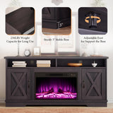 AMERLIFE 63" Farmhouse TV Stand with 26" Fireplace, for TVs up to 73", Media Entertainment Center with Adjustable Shelf & Barn Doors, Rustic TV Console Cabinet for Living Room, Dark Walnut & Wood AMERLIFE