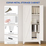 COFaR Metal Storage Cabinet, 61 in Tall Metal Cabinet with 3 Adjustable Shelves and Barn Doors, Farmhouse Cupboard Storage for Kitchen Pantry Garage Laundry, 4-Tier White COFaR