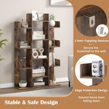 Giantex Rustic Brown 7-Cube Tree Bookshelf with 13 Open Shelves - Stylish Corner Storage Organizer for Living Room and Study Giantex