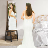 GarveeHome 360° Swivel Jewelry Cabinet, 66'' Freestanding Jewelry Armoire With Bottom Drawer, Lockable Full-Length Mirror With Rear Storage Shelves, Jewelry Armoire Organizer, Retro Brown GarveeHome