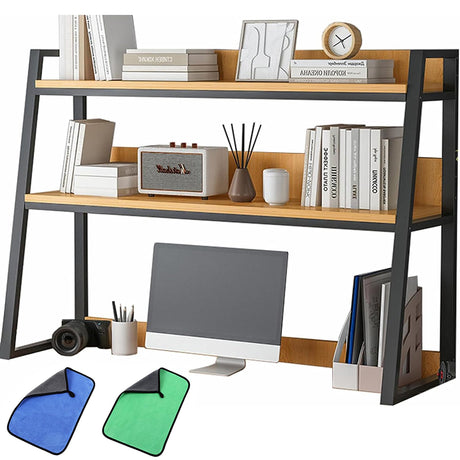 Ladder Desktop Shelf Desk Hutch 3-Tier for Computer Desk, Desktop Display Rack, Multipurpose Vintage Metal and Wood Desktop Bookshelf Storage Organizer for Home Office,Black a,55x32x90cm Oisei