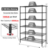 6 Tier Storage Shelves, 5999 Lbs Capacity Metal Shelf with Wheels Height Adjustable NSF Certification 48" L×18" W×72" H Heavy Duty Wire Shelving Units for Garage Pantry Kitchen Rack, Black Dlewmsyic
