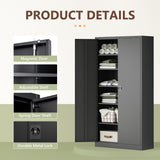 RAVIGIN Metal Garage Storage Cabinet with Lock, 71" Locking Tool Cabinet with 2 Doors and 5 Adjustable Shelves, Tall Steel Cabinet Garage for Home,Office,Warehouse，School (Black) RAVIGIN